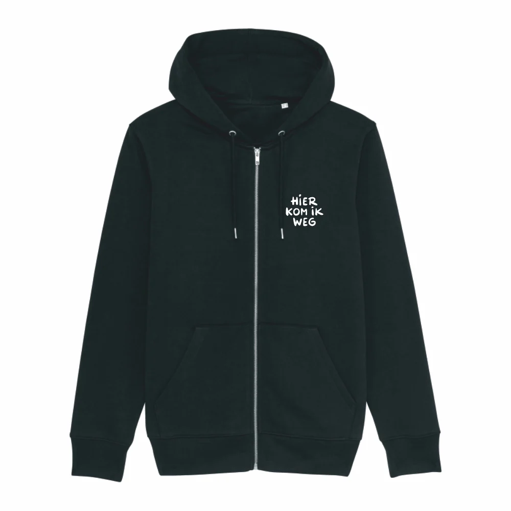 Daniël Lohues | Zipped Hoodie Zwart "Hier Kom Ik Weg"
