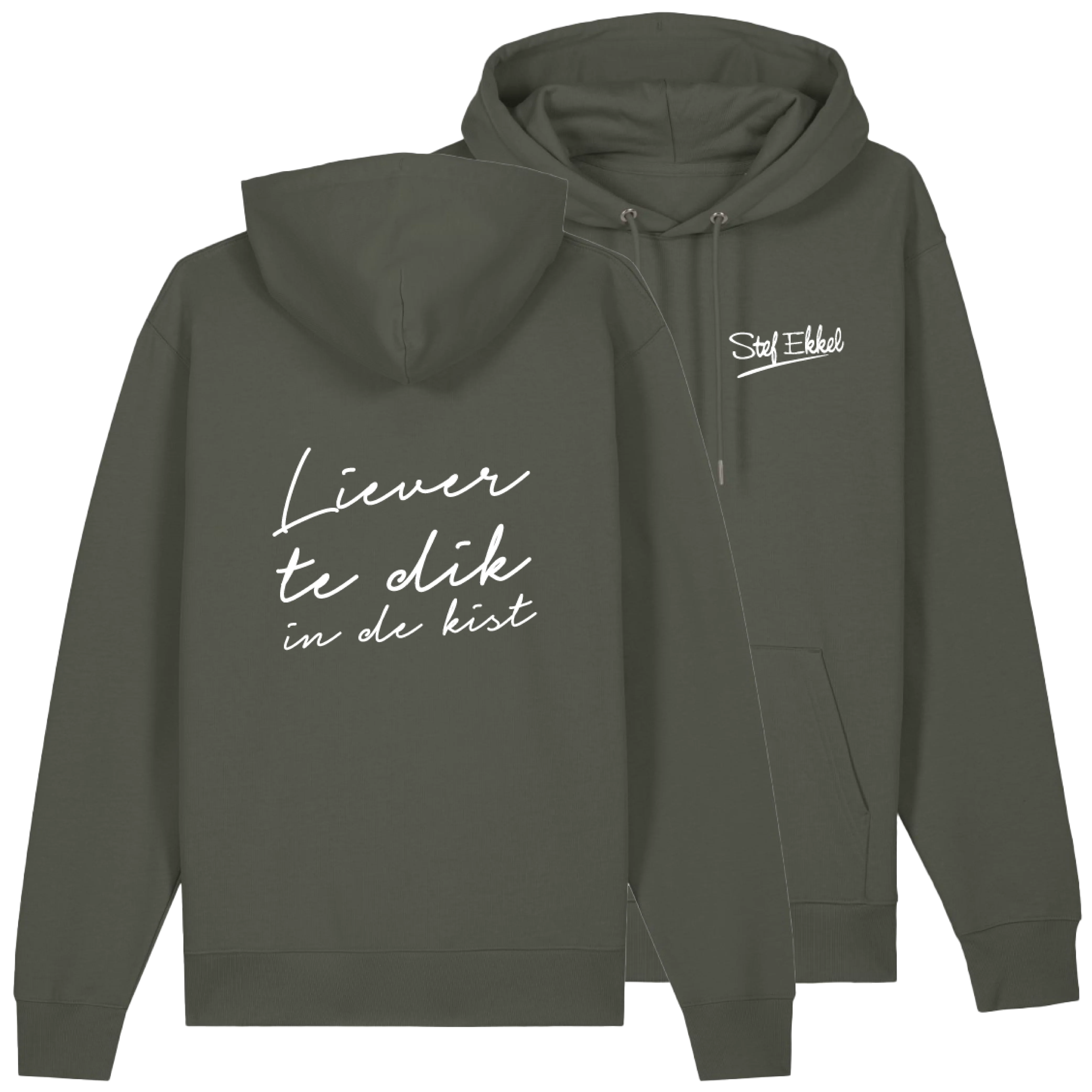 Stef Ekkel | Hooded sweater Liever Te Dik khaki